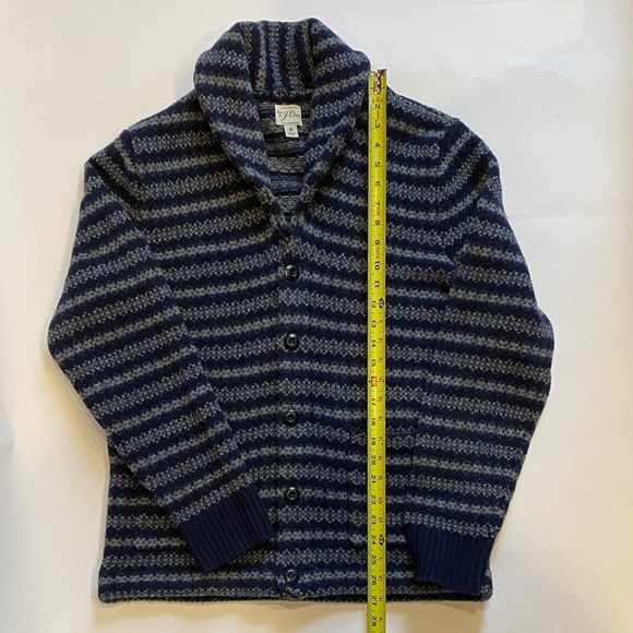 J. Crew Fair Isle lambswool navy and gray striped cardigan - Picture 7 of 12